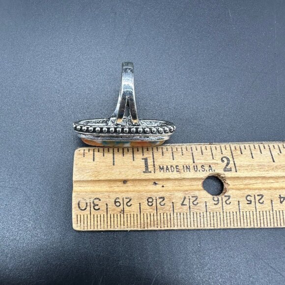 Boho Ring Southwest Festival Orange Silver Toned Oval Shape Western Size 6.75 - Picture 7 of 7